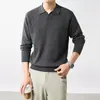 Camisa Polo Waffle Masculina Gola V Tamanho Europeu Transfronteiriça Suéter Básico de Malha Casual para Negócios Suéter de Manga Longa para Homem de Comércio Exterior