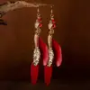 Brincos Boêmios de Folha e Pena, Estilo Étnico Retrô, Brincos Elegantes de Alta Qualidade, Joia Longa com Gancho de Corrente para Mulheres