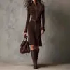 2025 Amazon Europeu e Americano Transfronteiriço Outono Europeu e Americano Transfronteiriço Moda Nova Elegante Elegante Zíper Gola Vestido