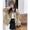 Casaco Trench Feminino 2026 Outono Novo Estilo Gola Lapela Feminina Comprimento Médio Cáqui Jaqueta para Uso Casual