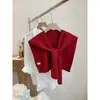 Xale de Cor Sólida Dopamina para Mulheres, Estilo Coreano, Versátil e Fashion para Primavera e Outono, Cardigan de Tricô com Detalhe de Nó, Gola Falsa, Proteção de Ombro