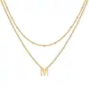 Amazon Collar de Acero Inoxidable con 26 Letras Moda Simple Doble Capa Colgante de Perlas de Arroz Collar para Uso Diario de Mujer