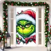Cubierta de Puerta Decoración de Dibujos Animados del Grinch Cubierta de Puerta Navideña Monstruo Verde Grinch Tela Colgante Tapiz Fondo de Cubierta de Puerta