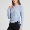 Cubierta deportiva de fitness y yoga con cordón, manga larga, top de yoga y Pilates para mujer, top deportivo de verano fino de secado rápido para mujer