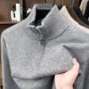 Suéter de tricô com zíper e gola alta, espesso para o inverno 10A, 720g, para homens de meia-idade, casual, corte solto, versátil