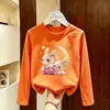 Camiseta de algodão puro para meninas, nova blusa básica de manga comprida para outono, top para primavera e outono para crianças mais velhas, gola redonda, roupa casual versátil