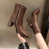 Zapatos de Terciopelo Cálidos de Tacón Alto para Mujer 2025 Primavera y Otoño Nueva Moda Punta Fina Tacón Grueso Botas Coreanas Ajustadas Botas Cortas de Gama Alta