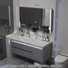 Gabinete de baño con lavabo integrado de piedra chapado en oro de lujo ligero estilo italiano, juego de tocador para baño