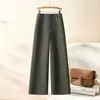 Pantalones de pierna ancha a la cintura hechos a medida para mujer, diseño de pierna recta, efecto adelgazante, tela fluida, corte holgado, nueva colección de otoño, mezcla de lana
