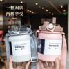 Nueva Taza Termo Doble para Bebidas de Acero Inoxidable Taza de Agua Asa Portátil Tetera Estudiantil Se Puede Llevar Cruzada Taza con Popote