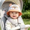 Sombrero de Sol de Malla de Verano para Niños con Orejas de Oso Divertidas de Dibujos Animados Protección Solar Sombrero de Pescador para Niños y Niñas Estilo Delgado Transpirable