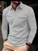 Camisa Polo Masculina de Manga Longa com Bolso com Zíper Estilo Fino Esportivo, Cruzamento Europeu e Americano Primavera e Outono 2023 Amazon