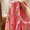Novidade! Conjunto de Pijama de Gaze de Camada Dupla com Lapela para Mulheres - Estampa Doce de Desenho Animado Carrossel Manga Longa Calça Longa Conjunto para Casa