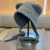 Touca Chapéu de Inverno Grossa de Pelúcia Quente Ursinho Fofo, Chapéu de Tricô para Outono e Inverno com Circunferência da Cabeça Grande