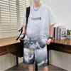 Conjunto de Duas Peças Masculino Verão 2025 Tendência Gradiente Casual Esportivo Jovem Moda Versátil Camiseta de Manga Curta e Shorts