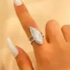Anillo Abierto de Acero Inoxidable con Diseño Irregular de Flor y Hoja para Mujer con Textura y Estilo Único, Anillo Abierto para Dedo Índice