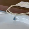 Colar de Pérolas Swarovski Cor Aquamarina para Mulheres, Pingente de Zircônia em Forma de Gota para Primavera e Verão, Gargantilha de Luxo Leve Estilosa e Moderna