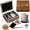 Conjunto Exclusivo de Uísque Transfronteiriço, Cantil de Aço Inoxidável, Pedra de Gelo para Vinho, Caixa de Presente de Madeira, Conjunto de Copos Clássico