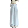 Pantalones de Traje de Terciopelo de Leche Color Azul Neblina para Mujer, Primavera y Otoño 2026 Nuevos de Cintura Alta Adelgazantes Casuales Sueltos de Seda de Hielo Caída Pierna Ancha