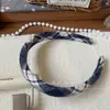 Nuevo Coletero Azul a Cuadros Estilo Coreano para Niñas, Lazo de Tela Hecho a Mano para Moño con Diadema de Corona Alta para Mujeres
