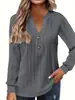 Ropa para Mujer Tallas Grandes Estilo Europeo y Americano Amazon Otoño e Invierno Color Sólido Elegante Manga Larga Cuello en V Botón Manga Corta Top Camiseta Elegante para Ir al Trabajo
