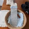 Meias estilo coreano cinza-azulado com laço e botão para mulheres, novas meias florais de cano médio para início de outono, meias empilhadas sem costura com padrão de diamante