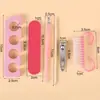 Nuevo traje portátil de manicura Rojo Rosa lima de uñas tira pulidora cepillo de cuerno herramienta exfoliante manicura juego de 6 piezas
