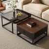 Mesa de Centro Quadrada de Madeira Maciça Novo Modelo 2025 Mesa de Centro Minimalista Moderna para Sala de Estar Apartamento Pequeno Conjunto de Mesa de Centro Extensível de Chão