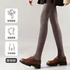 Leggings de rayas verticales para mujer, otoño e invierno, forrados de polar, engrosados, pantimedias con pie, calcetines que cubren el pie, moldeadores, micro-presión, adelgazantes, medias