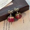 Aretes de Rosa de Flores Naturales Originales para Mujer Estilo Palacio Retro Diseño de Aretes de Lazo Aretes de Mano