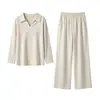 Pijama de Algodón para Mujer Estilo Primavera y Otoño 100% Algodón, Estilo Minimalista Francés Ligero, Manga Larga, Algodón Suave, Nuevo Set para el Hogar