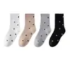 Meias de Bolinhas Cinzas para Mulheres, Meias Nervuradas Versáteis de Algodão Puro Retro com Efeito Push-Up, Meias de Terry Quentes Espessadas para Outono e Inverno