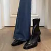 Botines delgados de tacón alto con punta cuadrada estilo coreano para mujer, nueva colección 2026, tacón grueso, botas de moda retro, botines estilo británico
