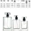 Botella de perfume de cristal blanco rellenable con tapón de rosca más vendida, transparente, disponible en varios tamaños, botella dispensadora de perfume vacía