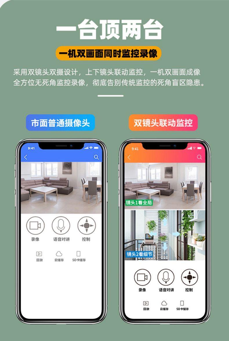 双镜头双目Camhipro海芯方案室内AI智能监控摄像头夜视