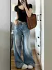 Jeans de Color Claro Estilo Americano Lavados y Desgastados para Mujer, Pantalones Anchos Vintage Verano 2026, Cintura Alta, Caída Suelta, Ajuste Holgado