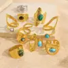 Anillo de Piedra Natural con Textura Martillada Vintage Acero Inoxidable 18K Anillo Abierto Estilo Nicho de Alta Gama Anillo Abierto al por Mayor