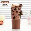 Copo Térmico de Aço Inoxidável Altamente Atraente para Meninas, Copo com Canudo Duplo de Grande Capacidade, Copo Térmico Colorido Quadriculado Portátil para Carro
