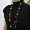 Colar de Pérolas Dupla Camada/Corrente para Suéter Elegante e Simples para Mulheres