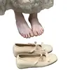 Zapatos de Mujer Mary Jane que Aumentan la Altura, Otoño 2026, Zapatos Planos Versátiles de Punta Cuadrada Suave y Tacón Bajo para Mujer con Doble Moño