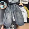 2026 Nova Coleção Meio do Outono Jeans Cargo Macio Lavado e Sandblasted para Meninos Infantil Atacado