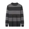 Suéter casual de rayas para hombre de otoño e invierno en stock, jersey de punto con bloques de color y cuello redondo, talla europea para hombre