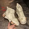 Novos Tênis Dad Shoes Europeus de Comércio Exterior com Solado de Durian e Strass para Mulheres, Tênis de Malha Respirável da Moda, Estilo Nicho, Tamanhos Grandes