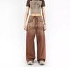 Pantalones de Trabajo Marrones Diseñados para Mujer en Otoño 2024 Nuevo Retro Borde Crudo Cintura Alta Pierna Ancha Arrastrando el Suelo Pantalones Largos