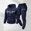 Conjunto Retro de Dos Piezas para Hombre con Estampado de Letras Transfronterizo Europeo y Americano, Sudadera de Manga Larga y Pantalones Deportivos para Correr en Otoño e Invierno