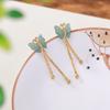 Pendientes de plata de ley S925 con diseño de ciervo, chapados en oro y jade azul, elegantes pendientes de borla de mariposa de estilo nacional, pendientes de plata elegantes vintage.