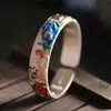 Joias de Prata: Pulseira de Prata Pura 999.9 Esmaltada com Peônia, Fashionável e Versátil, Luxo Leve, Mensagem Auspiciosa, Pulseira de Abertura Larga