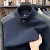 Camiseta de gola alta com zíper de alta qualidade masculina transfronteiriça, camiseta básica casual versátil masculina para primavera e outono, moletom de pai