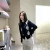 Estilo Coreano Ruiyi! Outono 2026 Gola Redonda Cor Contrastante Padrão de Diamante de Alta Qualidade Manga Longa Tricô Cardigã de Botão Único para Mulheres
