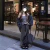 Pantalones Casuales de Rayas Color-Block de Estilo Americano, Elásticos de Cintura Alta de Pierna Ancha para Mujer, Pantalones Largos Holgados de Estilo Perezoso para Otoño e Invierno